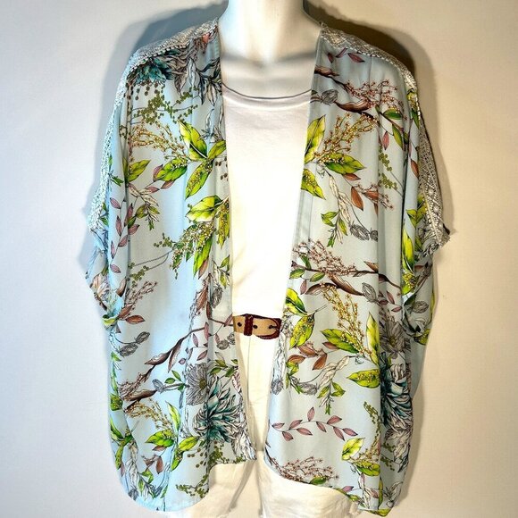 C Est. 1946 SZL Pastel Blue Vintage Inspired kimono Cottage Boho Cover Up Beach - Picture 2 of 9